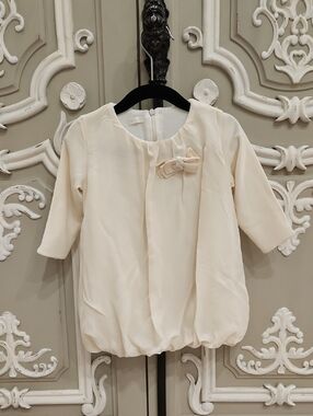 NaNáN Baby Girl Cream Silk Baby Dress with Bow Detail Sz 18 Months MADE IN ITALY